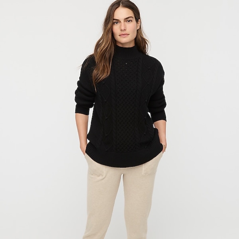 J. Crew Black Swingy Cable-knit Mockneck Sweater M